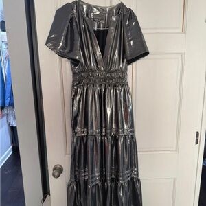 Anthropologie Shimmering Silver Maxi Dress